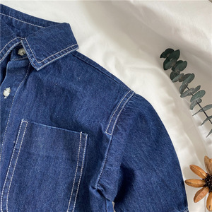Chemises en jean pour garçons, <span class=keywords><strong>bleu</strong></span> <span class=keywords><strong>marine</strong></span>, surdimensionnées, style boxy, boutons, décontractées, enfants, automne, coton, respirantes, manches longues, unisexe - Product Image 4