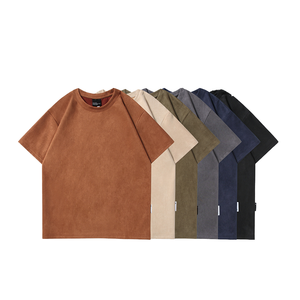 T-shirt Homme Vintage en Daim <span class=keywords><strong>et</strong></span> <span class=keywords><strong>Laine</strong></span>, Coupe Oversize, 260 GSM, Respirant, Épaules Tombantes, Sérigraphie, 6 Couleurs Unies, Vierge, Meilleures Ventes - Product Image 1