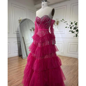Vestidos de Noche de Lujo Wasisi LA72035, Color Fucsia, Línea A, Hombros Descubiertos, Vestidos de Noche con Cuentas en Capas, Vestidos de Fiesta para Mujer - Product Image 2