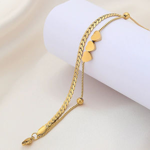 สร้อยข้อมือสแตนเลสสตีลชุบทอง 18k คุณภาพสูง ปรับขนาดได้ รูปหัวใจ สำหรับผู้หญิง แฟชั่น สร้อยข้อมือแบบโซ่ เหมาะสำหรับเป็นของขวัญ - Product Image 3