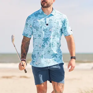 Yingling azul branco verão homens polo manga curta sportswear colar listrado duro colarinho redondo pescoço camisa de golfe