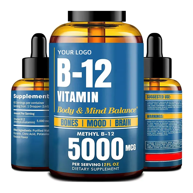 건강 보충교재 건강한 뼈 및 공정한 정취를 위한 자연적인 비타민 B12 액체 철저한 Vegan 주의자 하락