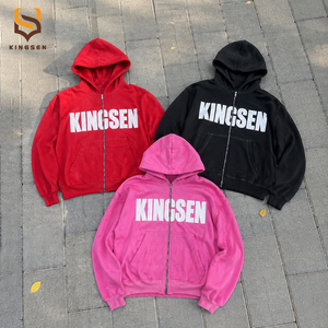 High Quality French Terry 500 Gsm Cotton Print Hoodie Oversize Streetwear Vintage Patch Embroidery Plain Boxy <b>Zip</b> up Hoodies - Product Image 4
