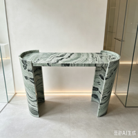 Table console en marbre vert Pandora de luxe, table console moderne en pierre naturelle pour couloir et entrée, table d'appoint incurvée en marbre pour canapé