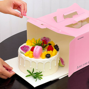 Custom OEM FDA Certified Takeaway Large Paper Bakery Box Valentine Gift Packaging Pink Cardboard Cake Box Set <strong>with</strong> Insulated Bag - Product Image 3
