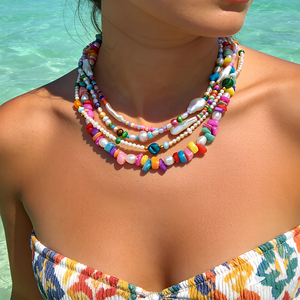 Collier ras <span class=keywords><strong>du</strong></span> cou bohème d'été en perles d'eau douce naturelles, chaîne à maillons en acier inoxydable, étanche, unisexe, pour les vacances et les festivals - Product Image 1
