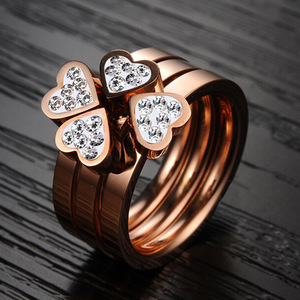 Anillo de trébol de cuatro hojas con diamantes de imitación en forma de corazón, oro rosa y oro bicolor para mujer, conjunto de joyería de regalo. - Product Image 4