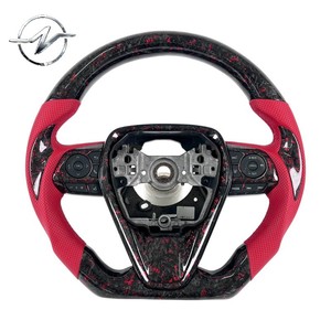 Volante Deportivo Personalizado de Cuero Rojo con 3 Radios de Fibra de Carbono Forjado para Camry 8ª Gen. Corolla <span class=keywords><strong>2018</strong></span>-2023 L Le Xle Se - Product Image 1