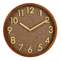Jam Dinding Modern Single Face Hanging Quartz Needle dengan Bingkai Kayu dan Angka 3D dari Kain Burlap untuk Ruang Tamu dan Kamar Tidur