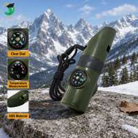 Boussole multifonctionnelle 7 en 1, thermomètre, lumière LED, cordon étanche, sifflet de survie d'urgence pour le camping, la randonnée et les activités de plein air