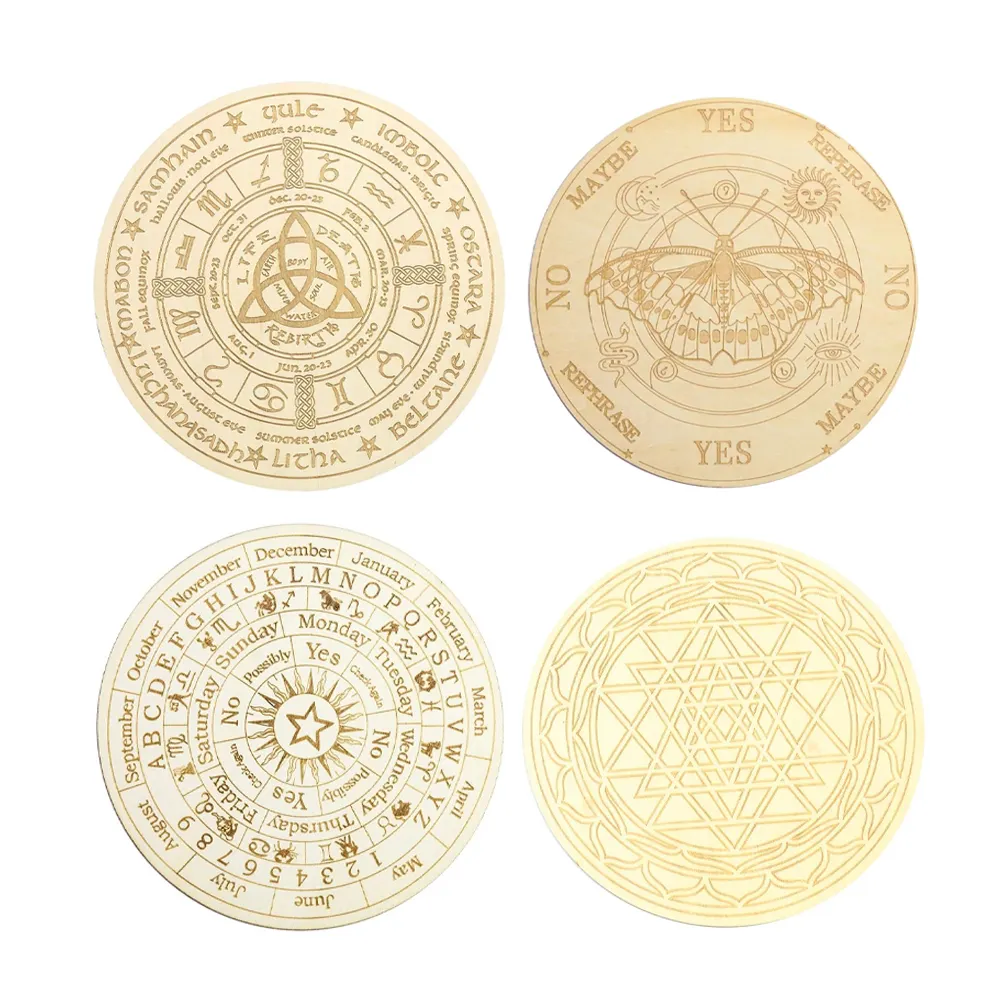 Wooden Pendulum Game Board with Moon Star Divination Energy Carven Plate Healing Meditation Board coaster desktop Ornaments