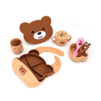 Nouvel ensemble d'ustensiles pour tout-petits sans BPA, vaisselle en silicone pour bébé, assiette, bol et cuillère