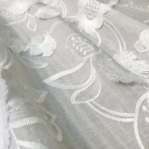 Tela de algodão bordado, flor padrão de algodão tecido de renda marfim, macio, têxteis de renda