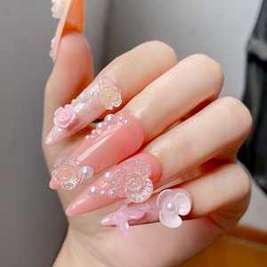 50g Accessoires de décoration pour <span class=keywords><strong>ongles</strong></span> en résine et strass, motifs variés (cœur, nœud, fleur), rose, pour l'exportation, emballage standard, marque OEM - Product Image 4