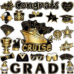 Cross-Border 2025 Graduation Season Cruise Ship <b>Door</b> Decor Black Gold Magnetic Refrigerator Magnet <b>Sign</b> Graduation Decoration - Product Image 3