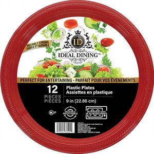 Assiettes en plastique pour fête, 9 pouces, rouge, 12 pièces * 36, 432 pièces - Product Image 1