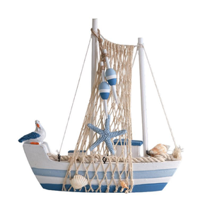 Modelo de Velero Mediterráneo Ecológico, Barco de Madera Estilo Ave Marina, Decoración de Escritorio Estilo Océano, Pintado en Azul Cielo - Product Image 1