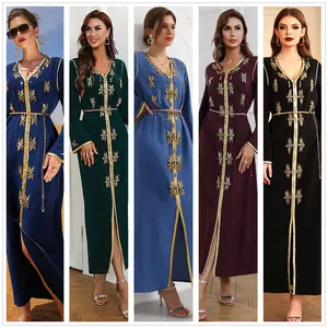 Middle East New Long Sleeve Dress Muslim Women Clothing Abaya Dress Dubai Solid Color Maxi Abaya Satin Dress Robe Islamic Kaftan