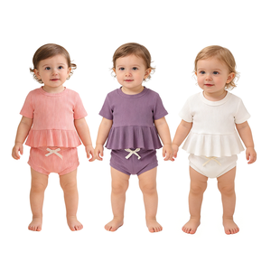 Doğrudan üretici yüksek kaliteli ucuz özel 100% saf pamuk yaz serin yenidoğan bebek Unisex iki parçalı Set giysi - Product Image 1