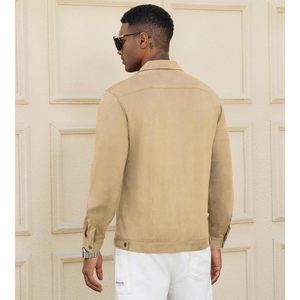 Mens Button Down Faux <b>Suede</b> Shirt <b>Jacket</b> With Two Pockets Regular Sleeve Straight Hem Daily Wear - Product Image 3