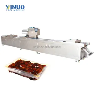 Máquina de empacotamento automática de termoformação de carne filme extensível contínuo termoformadora máquina de embalagem a vácuo para pasta de carne