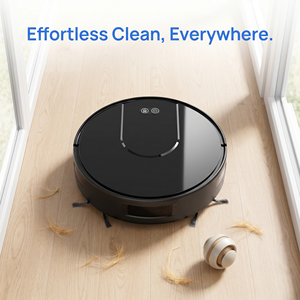 Aspirateur robot intelligent noir élégant avec fonctions 3-en-1 : balayage, lavage et aspiration, contrôle par application, recharge automatique pour sols durs et poils d'animaux - Product Image 4