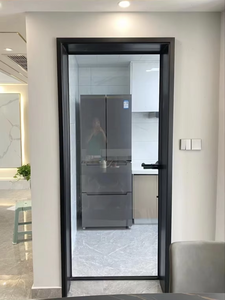 Porte d'entrée intérieure moderne à cadre en aluminium noir, vitrage simple trempé dépoli, pour résidence, type battante - Product Image 3