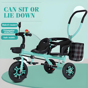 Tricycle pour jumeaux JXB hautement recommandé, sûr, stable, permettant de s'asseoir et de s'allonger, avec pare-soleil - Product Image 6