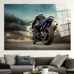 Motorcycle Art Deco Panel <b>Wall</b> Art Printed <b>Canvas</b> with Tempered Glass Hanging Landscape - Product Image 3