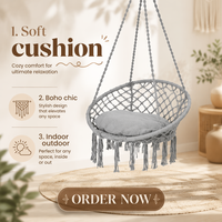 Fauteuil suspendu en macramé fait main, hamac en corde de coton avec kit de fixation pour utilisation en extérieur dans les parcs