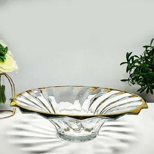 Borda dourada de alta qualidade, novo design, borda dourada, padrão espiral, vidro, salada, composto, tigela