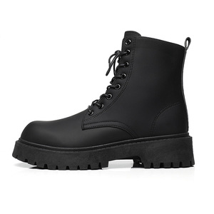 Men 2026 New Spring Black British Style Motorcycle <b>Work</b> <b>Boots</b> High Top Soft <b>Leather</b> Waterproof Casual <b>Leather</b> <b>Boots</b> - Product Image 2