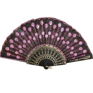 Éventail pliant de style gitan européen, écologique, motif paon multicolore, nouveau style floral musical, en bambou et tissu durable peints - Product Image 2