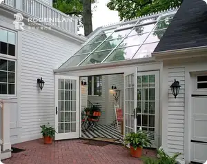 Foyer en aluminium avec porte pliable pour jardin, 4 saisons, Design français moderne, pour extérieur et cour