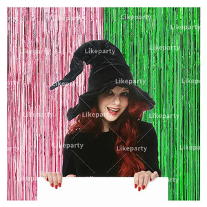 Enchanted Plain and Laser Dual-Tone Pink & Green Witch's Foil Fringe Curtain - 1x2m para decoración <span class=keywords><strong>de</strong></span> fiesta temática mágica - Product Image 5