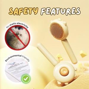Peigne anti-poils et anti-<span class=keywords><strong>puces</strong></span> pour animaux de compagnie avec <span class=keywords><strong>bouton</strong></span> de libération pour chats et chiens - Brosse de toilettage pour poils courts/longs Vert et jaune - Product Image 6