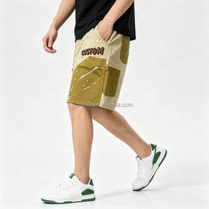 Pantalones Cortos Bermuda para Hombre, Diseño Personalizado con Parches, Cintura Elástica, Bolsillos Estampados, Logotipo Frontal, Corte Medio, Algodón Casual - Product Image 1