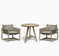 Mobilier d'extérieur moderne PE rotin cadre en bois de teck massif ensemble de chaises de table à manger de jardin avec coussin