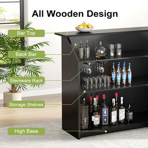 Gabinete de barra de panel de madera en forma de L de 4 niveles con almacenamiento integrado Estante de vino de almacenamiento múltiple Perchas para uso comercial en el hogar - Product Image 3