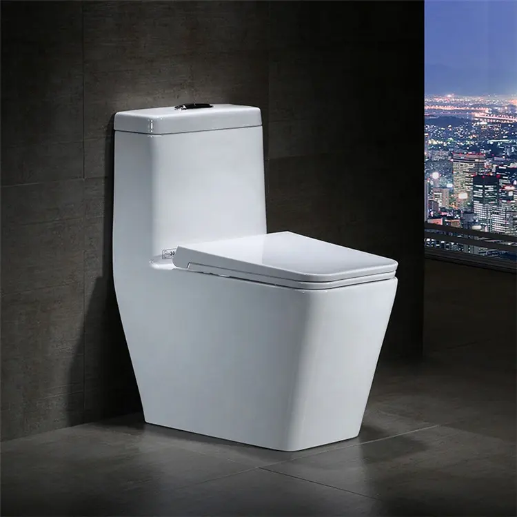 High quality sanitary ware floor mounted ceramic water closet siphon flush toilet bowl bathroom commode square one piece toilet