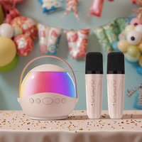 Mini haut-parleur karaoké familial portable avec WiFi, 2 lumières LED RGB, microphones sans fil pour cadeaux d'anniversaire pour filles, compatibilité carte TF
