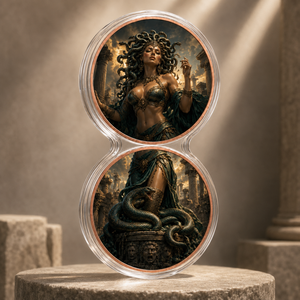 Set di 2 Monete Verticali in Rame da 1oz, Stampa 2D, Medusa Mitologica Greca, Ruina Antica, Serpente, per Collezione d'Arte Fantasy, Regalo - Product Image 3