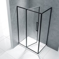 Cabine de douche d'angle en verre trempé sans cadre au design moderne, porte de douche panoramique rectangulaire robuste