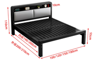 Tête de lit rembourrée avec rangement, cadre de lit king-size en métal, lit plateforme en acier robuste pour la décoration de chambre