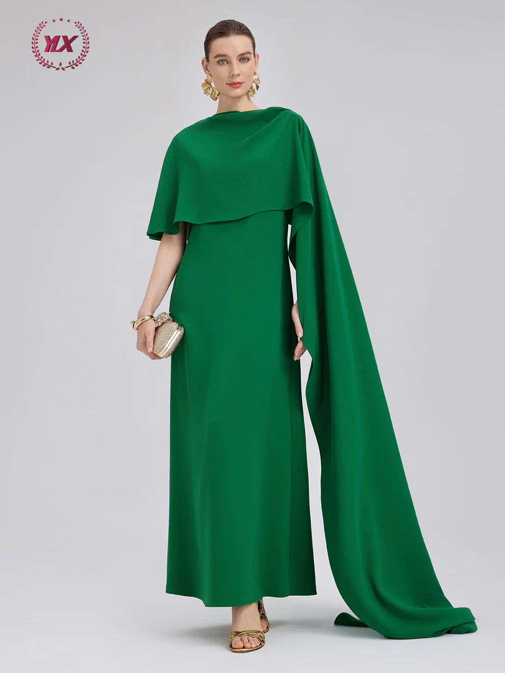 2026 Emerald Green Cape Sleeve Maxi Dress Women Elegant Draped Formal  Evening Cocktail Party Abaya Gown| Alibaba.com