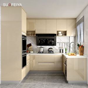 Sofeyia Armoire de rangement de cuisine modulaire minimaliste Résistant à l'eau Jaune trempé Verre teinté Bois Philippines Robinet d'évier - Product Image 1