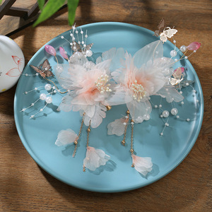 Nuevas pinzas para el cabello hechas a mano con borlas de tul rosa, accesorios para el cabello elegantes y de estilo de hadas, adornos para el cabello de estilo chino tradicional. - Product Image 4