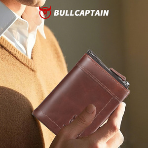 BULLCAPTAIN Men Genuine Leather <b>Wallet</b> Vintage <b>RFID</b> <b>Blocking</b> Anti‑Theft Folding <b>Wallet</b> ID Window Coin Pocket and Zipper Closure - Product Image 5