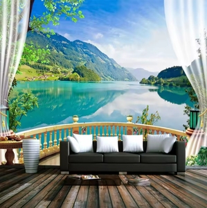 Murali murali paesaggio carta da parati bella <span class=keywords><strong>vista</strong></span> <span class=keywords><strong>lago</strong></span> verde 3D grande murale soggiorno autoadesivo murale decorazione per la casa - Product Image 2