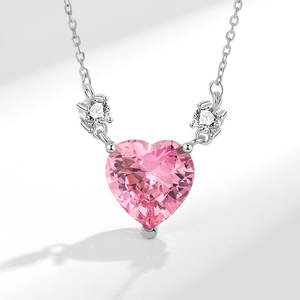 Collana di Gioielleria alla Moda con Cuore Rosa in Zircone, Lussuoso Pendente a Forma di Cuore con Zircone Rosa Tagliato, Regalo <span class=keywords><strong>d</strong></span>'<span class=keywords><strong>Amore</strong></span> per Donne - Product Image 3